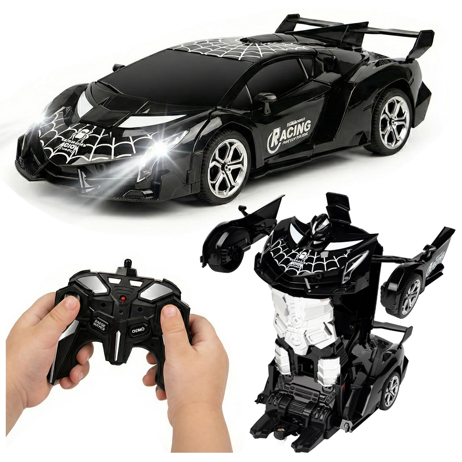 YEJUAWEN EN02 2.4GHz Gesture Control Transforming RC Car – Spider Robot & Race Car, 360° Rotation, Glow-in-the-Dark, for Kids 3-12