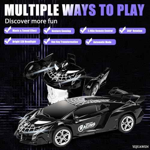 YEJUAWEN EN02 2.4GHz Gesture Control Transforming RC Car – Spider Robot & Race Car, 360° Rotation, Glow-in-the-Dark, for Kids 3-12
