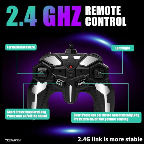 YEJUAWEN EN02 2.4GHz Gesture Control Transforming RC Car – Spider Robot & Race Car, 360° Rotation, Glow-in-the-Dark, for Kids 3-12