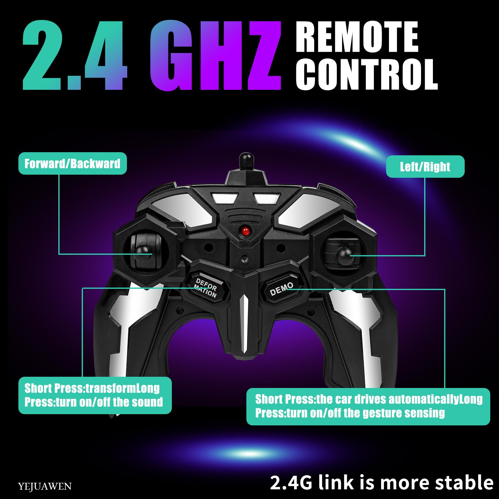 YEJUAWEN EN02 2.4GHz Gesture Control Transforming RC Car – Spider Robot & Race Car, 360° Rotation, Glow-in-the-Dark, for Kids 3-12