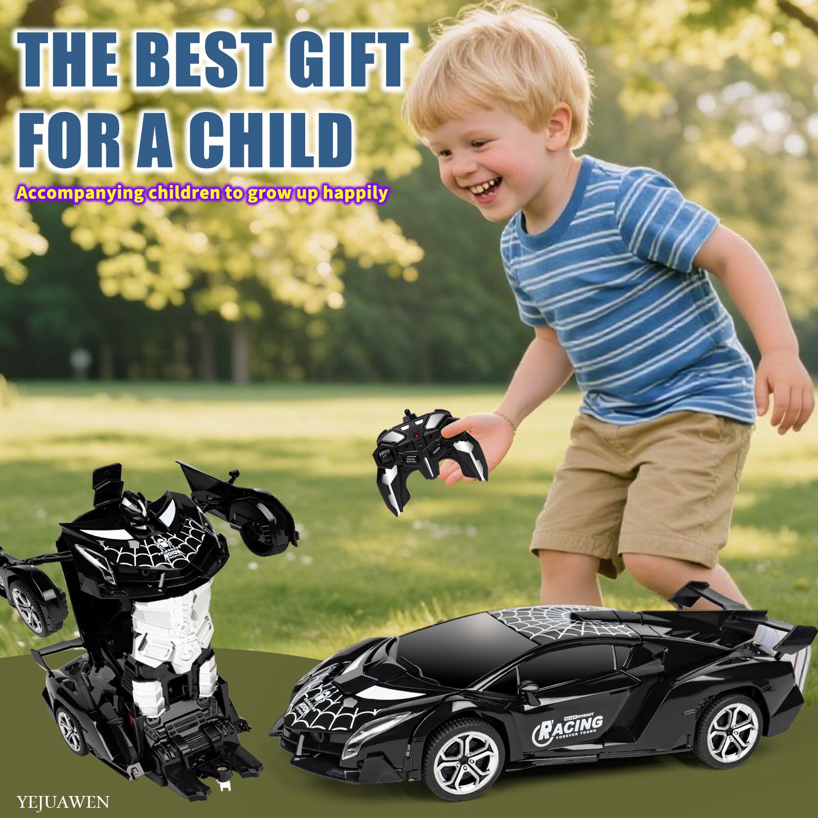 YEJUAWEN EN02 2.4GHz Gesture Control Transforming RC Car – Spider Robot & Race Car, 360° Rotation, Glow-in-the-Dark, for Kids 3-12