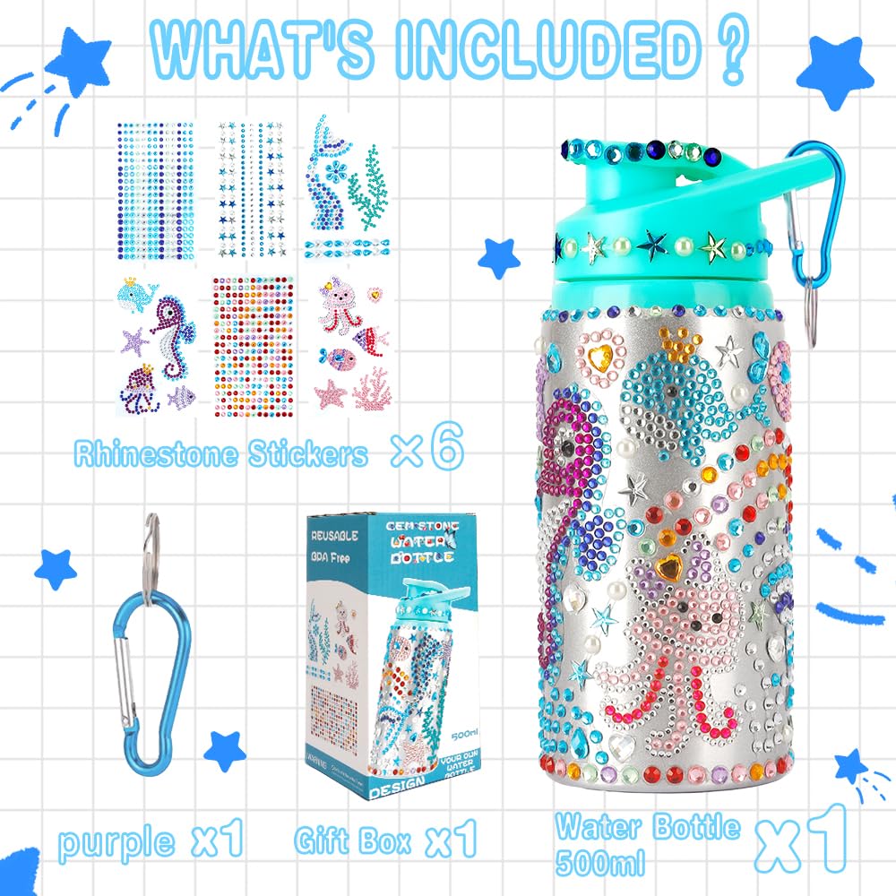 Yekepal Mermaid Gem Diamond Painting Water Bottle Kit – DIY Craft for Girls Ages 4-12