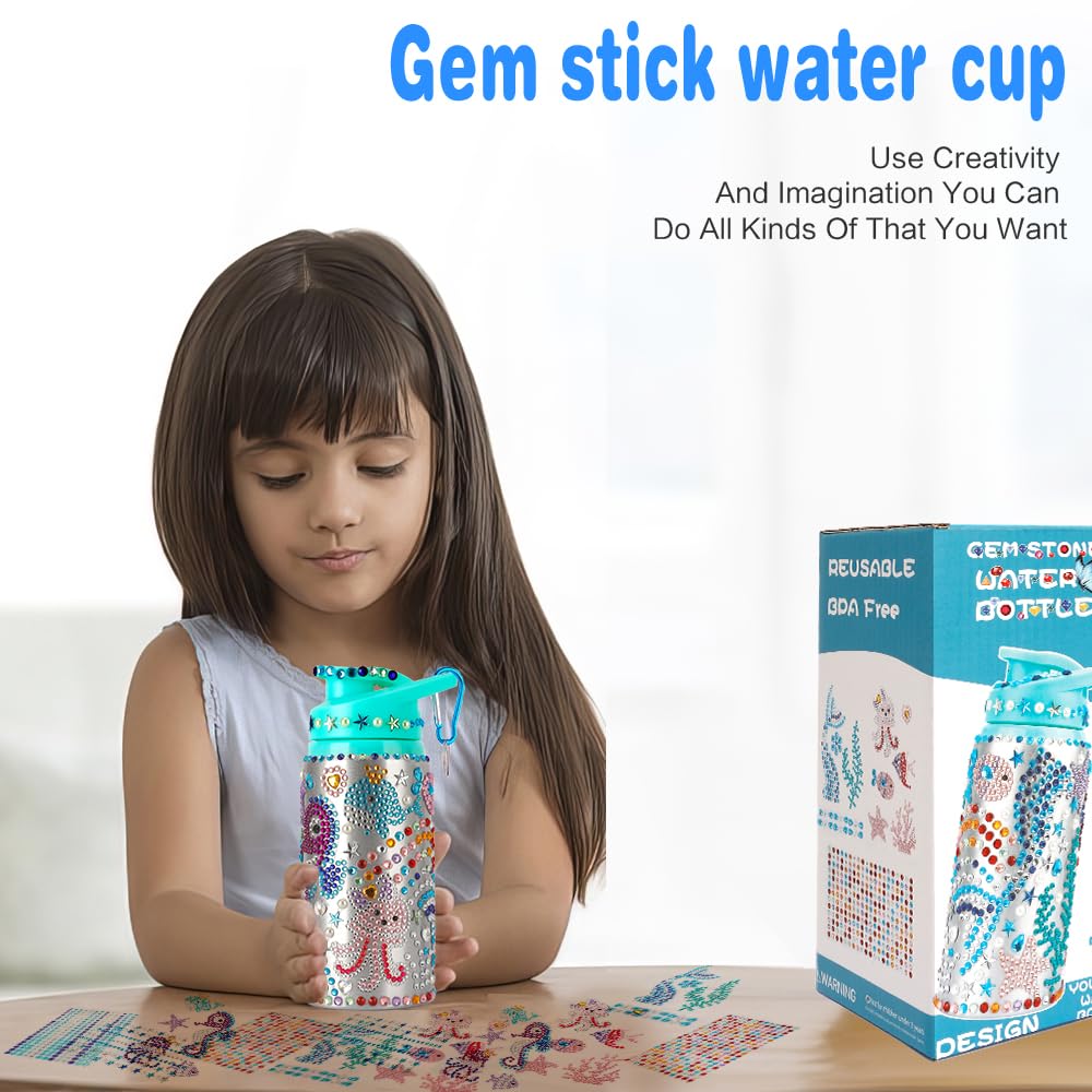 Yekepal Mermaid Gem Diamond Painting Water Bottle Kit – DIY Craft for Girls Ages 4-12