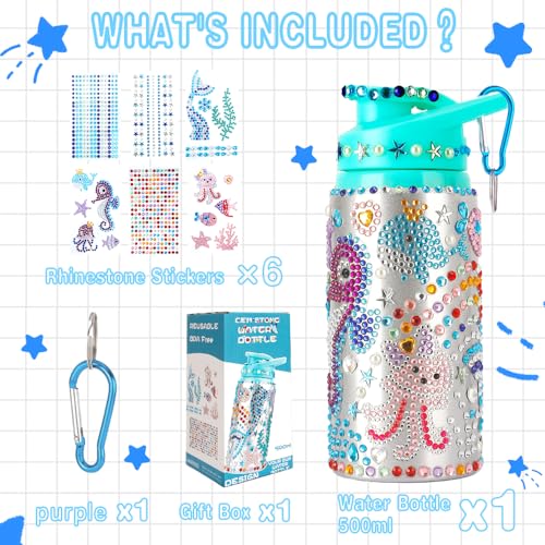 Yekepal Mermaid Gem Diamond Painting Water Bottle Kit – DIY Craft for Girls Ages 4-12