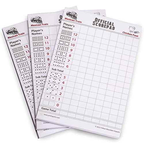 Yellow Mountain Imports 3-Pack Mexican Train & Chicken Foot Dominoes Scorepad – 180 Sheets