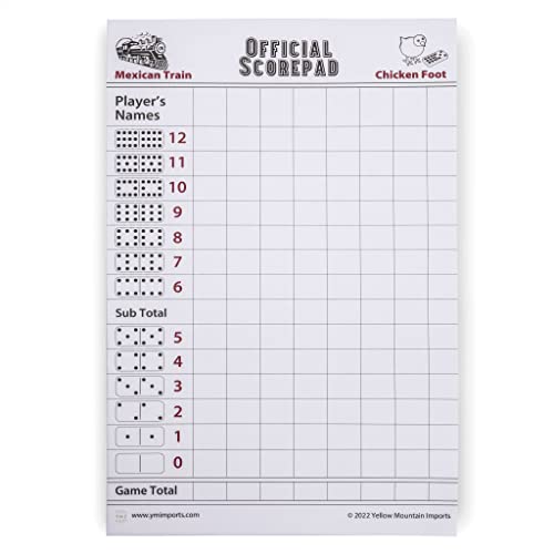 Yellow Mountain Imports 3-Pack Mexican Train & Chicken Foot Dominoes Scorepad – 180 Sheets