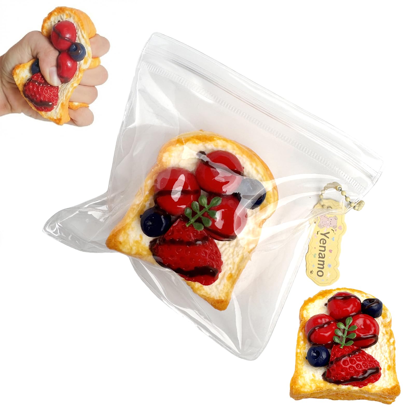 Yenamo Slow Rising Squishy Toast Berries Cream – Silicone Stress Relief Fidget Toy for Adults and Kids