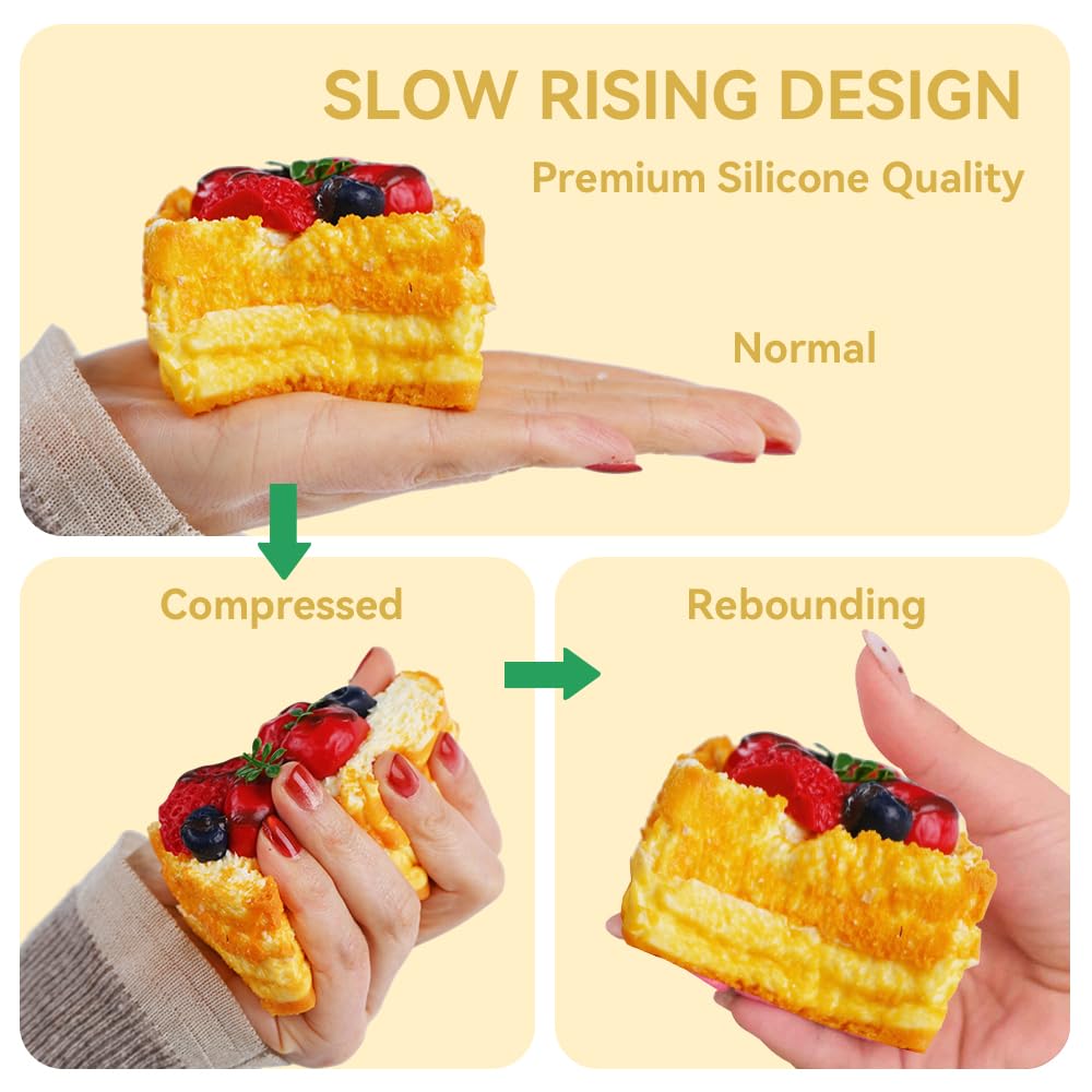Yenamo Slow Rising Squishy Toast Berries Cream – Silicone Stress Relief Fidget Toy for Adults and Kids