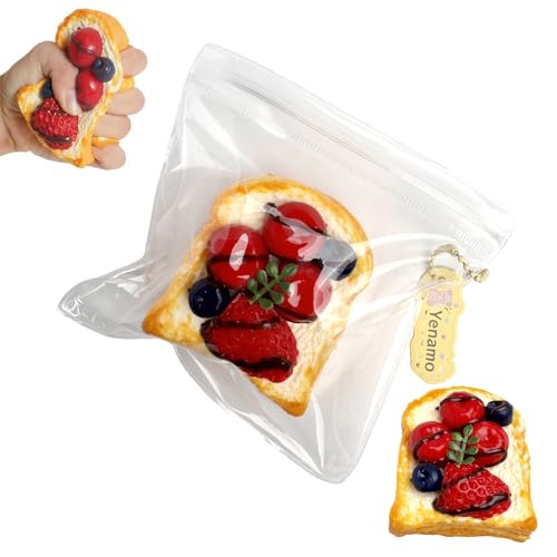 Yenamo Slow Rising Squishy Toast Berries Cream – Silicone Stress Relief Fidget Toy for Adults and Kids
