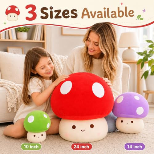 Yeqivo 10 Inch Mushroom Plush Pillow – Cute Red Mushroom Stuffed Animal, Soft Plush Toy Gift for Kids