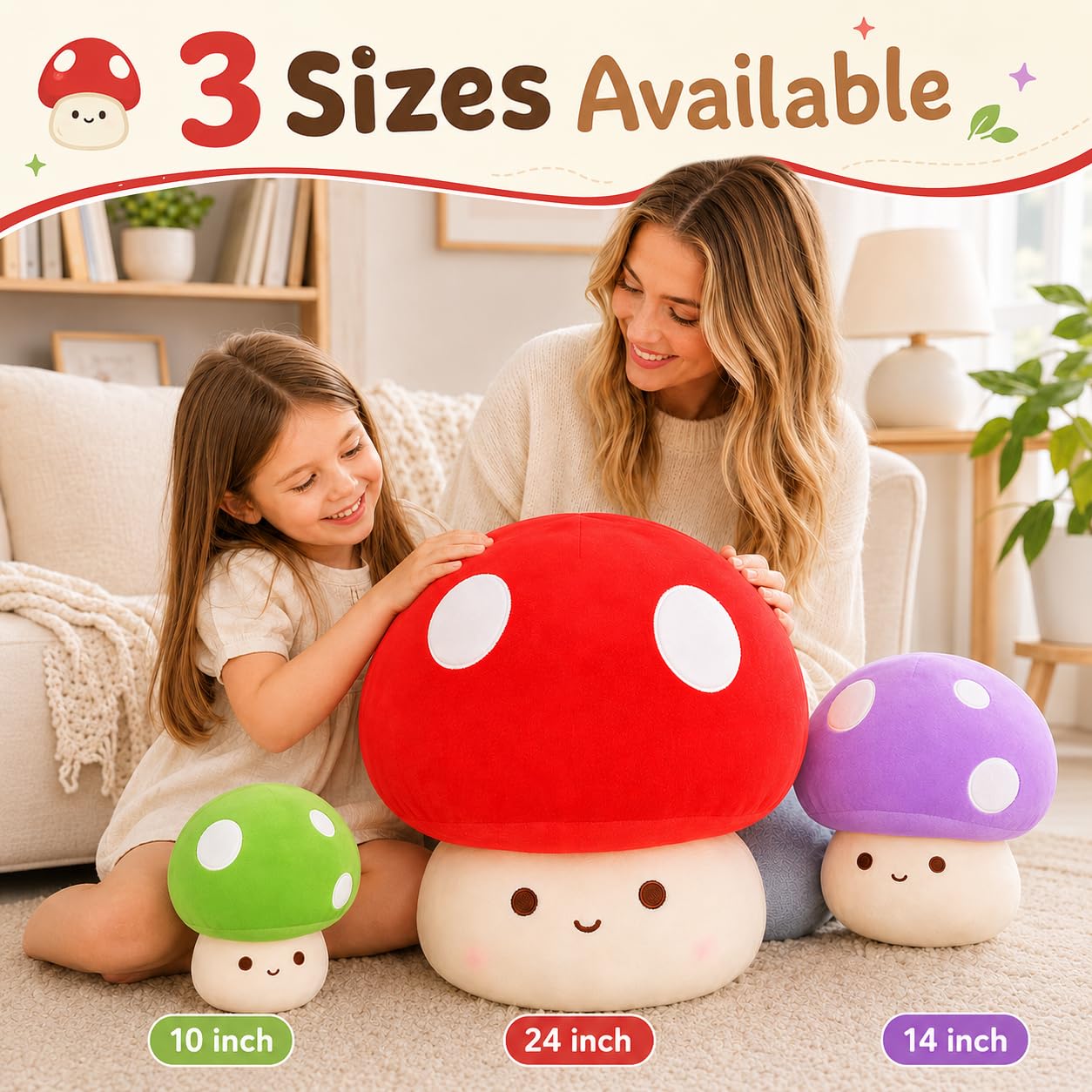 Yeqivo 10 Inch Mushroom Plush Pillow – Cute Red Mushroom Stuffed Animal, Soft Plush Toy Gift for Kids