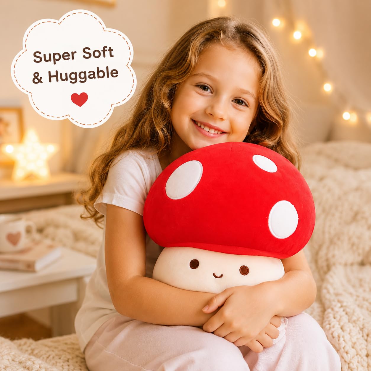 Yeqivo 10 Inch Mushroom Plush Pillow – Cute Red Mushroom Stuffed Animal, Soft Plush Toy Gift for Kids