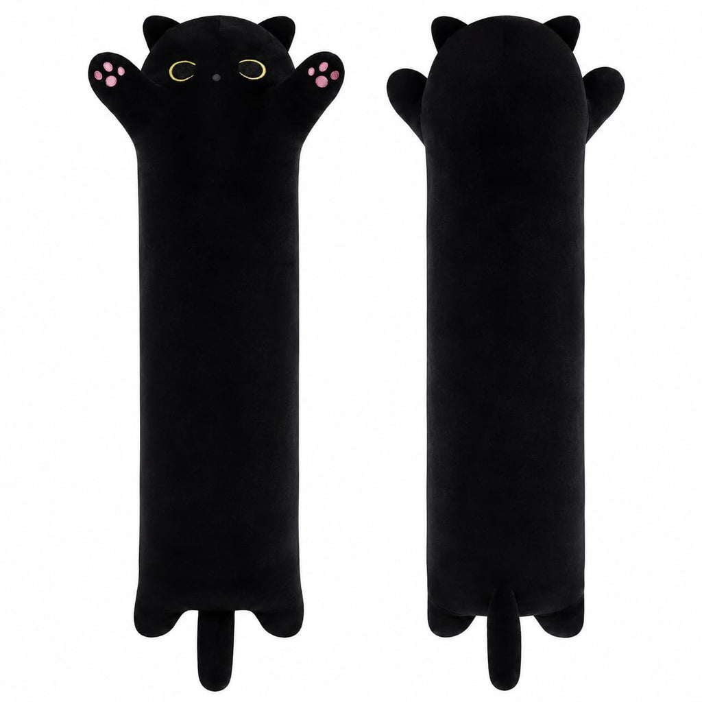 Yeqivo 19.6 Inch Black Cat Plush Body Pillow – Soft Long Stuffed Animal Toy, Kawaii Kitten Plushie for Kids and Adults