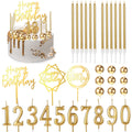 Yerliker 34-Piece Gold Happy Birthday Cake Topper Set with Candles and Decorations