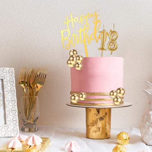 Yerliker 34-Piece Gold Happy Birthday Cake Topper Set with Candles and Decorations