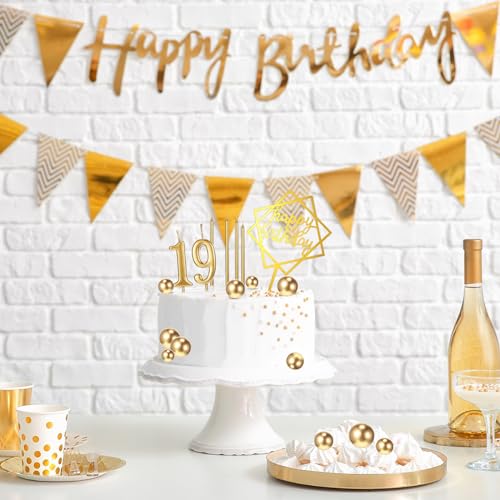 Yerliker 34-Piece Gold Happy Birthday Cake Topper Set with Candles and Decorations