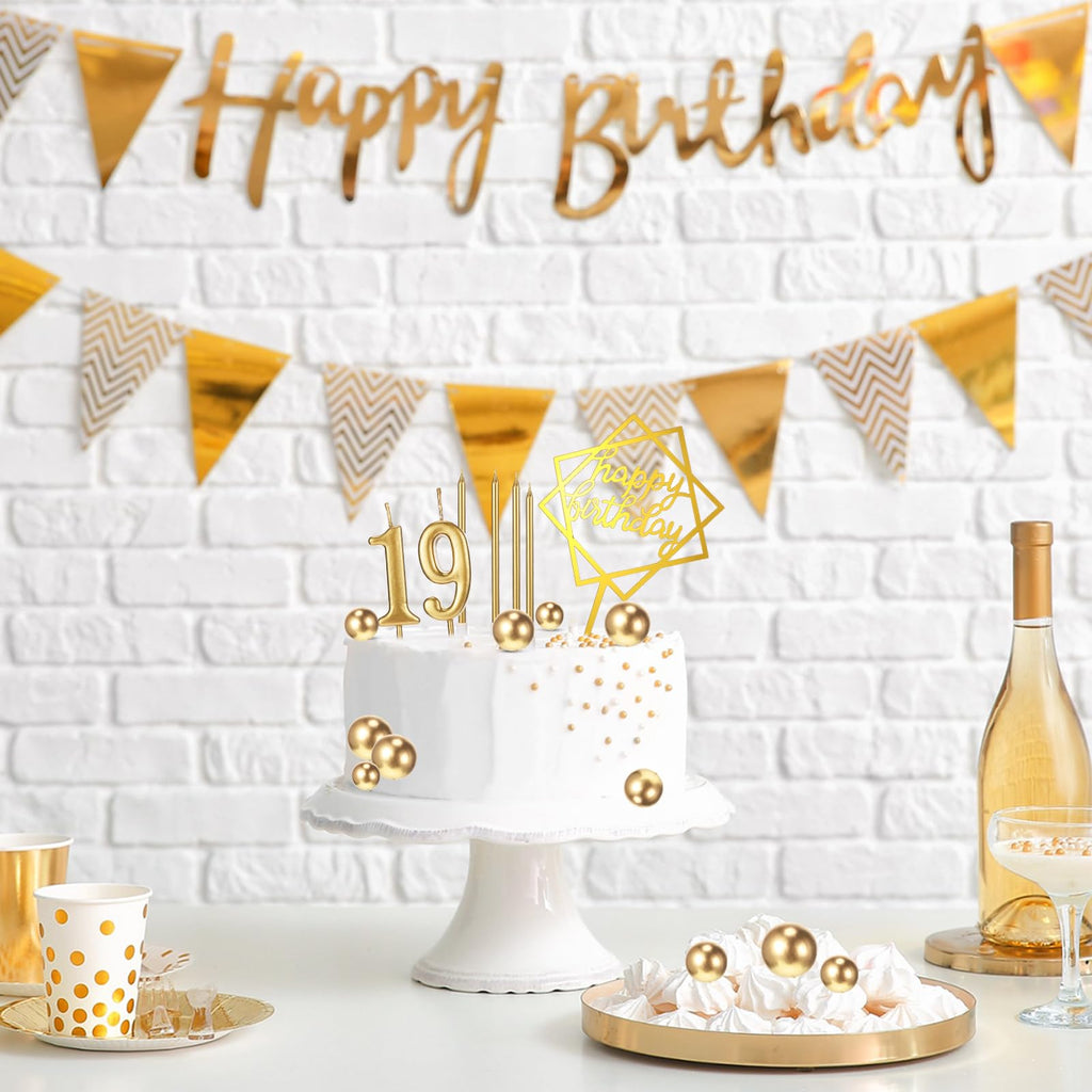 Yerliker 34-Piece Gold Happy Birthday Cake Topper Set with Candles and Decorations
