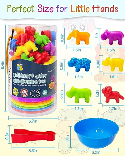 Yetonamr Counting Dinosaurs Montessori Toys – 36-Piece Animal Sorting Set with Bowls and Tweezers for Ages 3-8