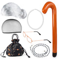 Yewong Old Lady Costume Set - 7 Piece Granny Accessories with White Wig, Inflatable Cane, Glasses, Handbag