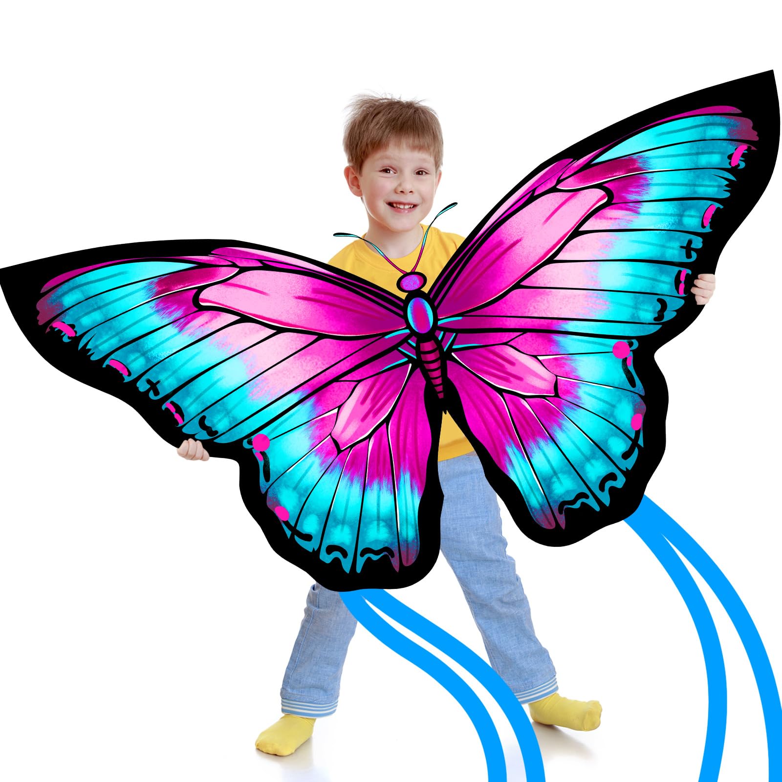 YFAFENGS Butterfly Kite for Kids & Adults – Easy to Fly with Long Tail, 55.5 Inch Purple & Blue