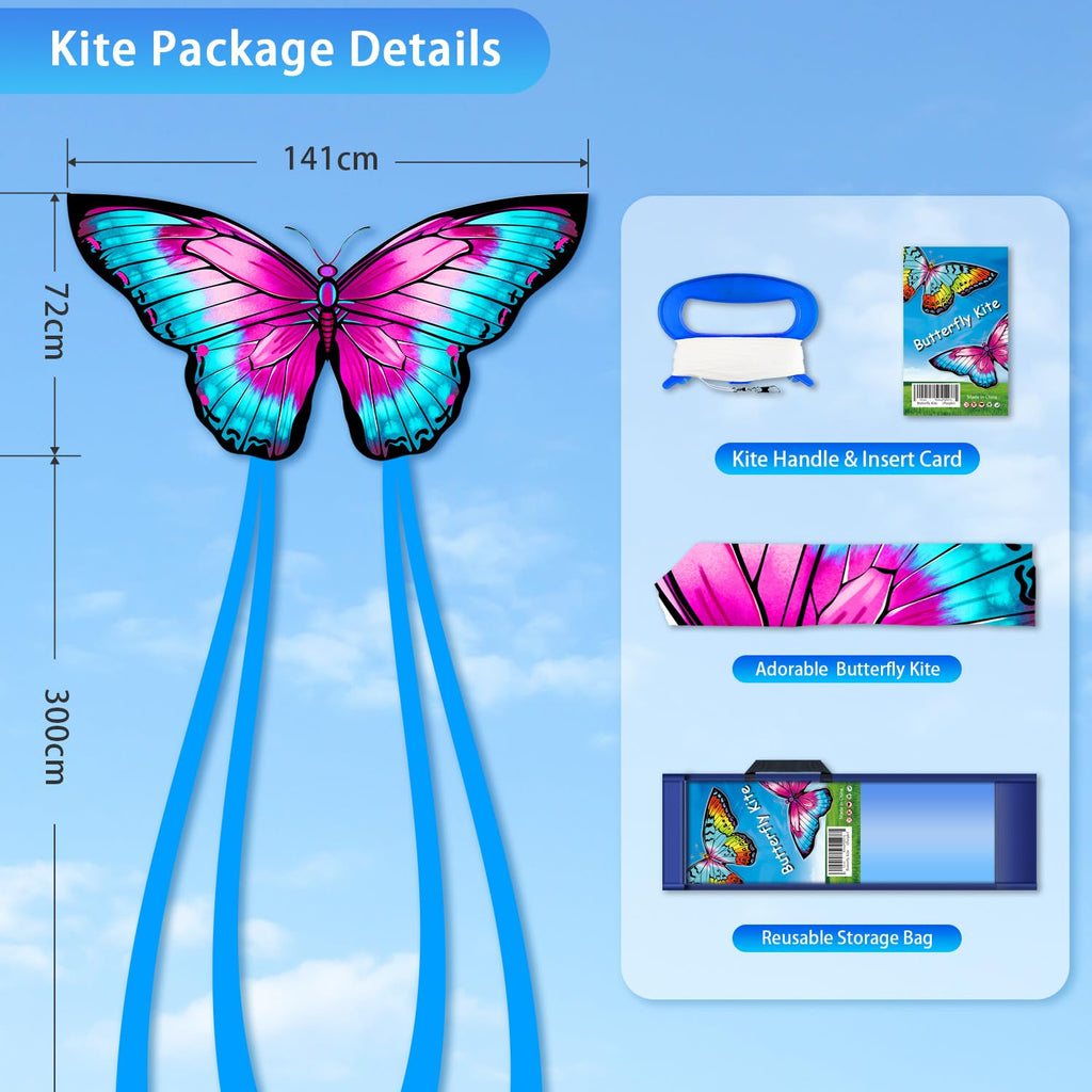 YFAFENGS Butterfly Kite for Kids & Adults – Easy to Fly with Long Tail, 55.5 Inch Purple & Blue