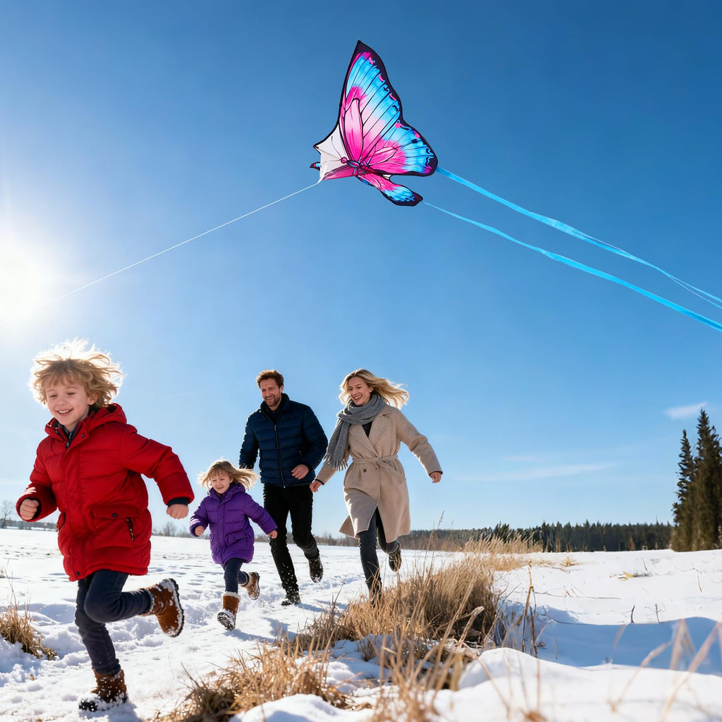 YFAFENGS Butterfly Kite for Kids & Adults – Easy to Fly with Long Tail, 55.5 Inch Purple & Blue