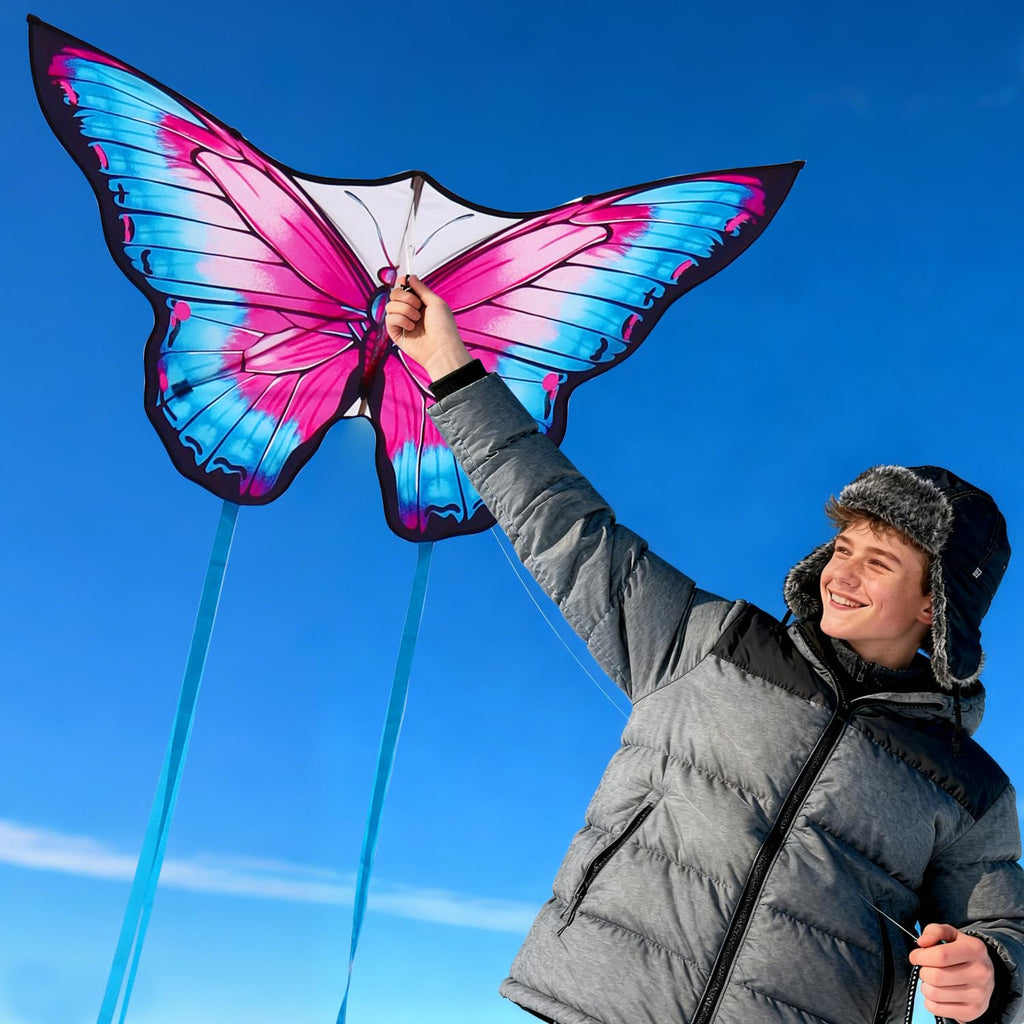 YFAFENGS Butterfly Kite for Kids & Adults – Easy to Fly with Long Tail, 55.5 Inch Purple & Blue