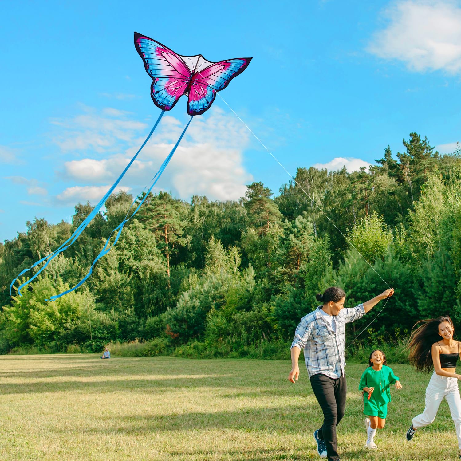 YFAFENGS Butterfly Kite for Kids & Adults – Easy to Fly with Long Tail, 55.5 Inch Purple & Blue