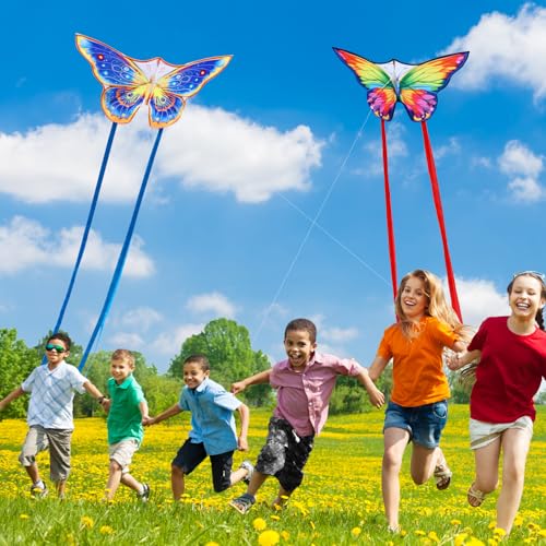 YFAFENGS Double Kite Set: Butterfly & Skull Kites for Kids and Adults, Easy to Fly and Portable