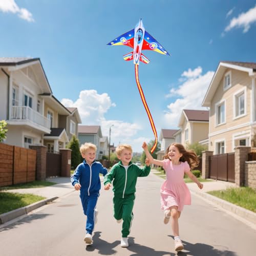 YFAFENGS Fighter Jet Kite for Kids & Adults - Easy Fly Single Line Airplane Kite with Long Tail, 56.7 Inch Large Outdoor Kite for Beach Park