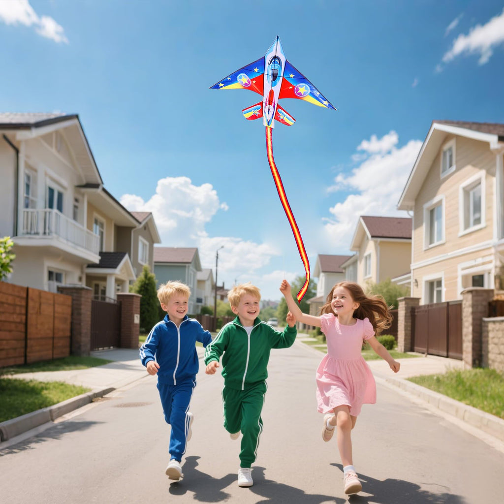 YFAFENGS Fighter Jet Kite for Kids & Adults - Easy Fly Single Line Airplane Kite with Long Tail, 56.7 Inch Large Outdoor Kite for Beach Park