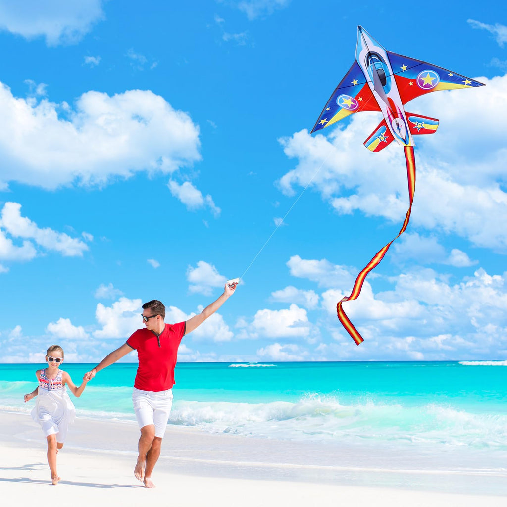 YFAFENGS Fighter Jet Kite for Kids & Adults - Easy Fly Single Line Airplane Kite with Long Tail, 56.7 Inch Large Outdoor Kite for Beach Park