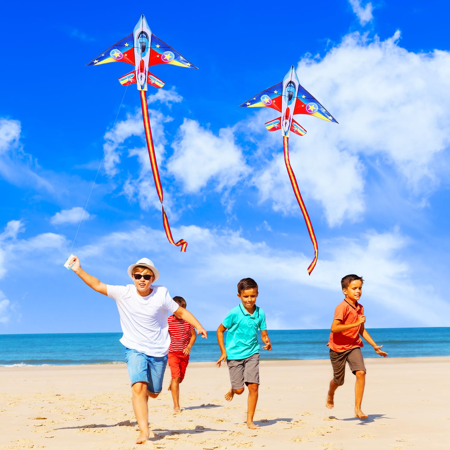 YFAFENGS Fighter Jet Kite for Kids & Adults - Easy Fly Single Line Airplane Kite with Long Tail, 56.7 Inch Large Outdoor Kite for Beach Park