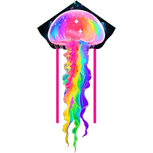 YFAFENGS Large Jellyfish Kite – Easy to Fly for Kids & Adults, Colorful Ripstop Polyester