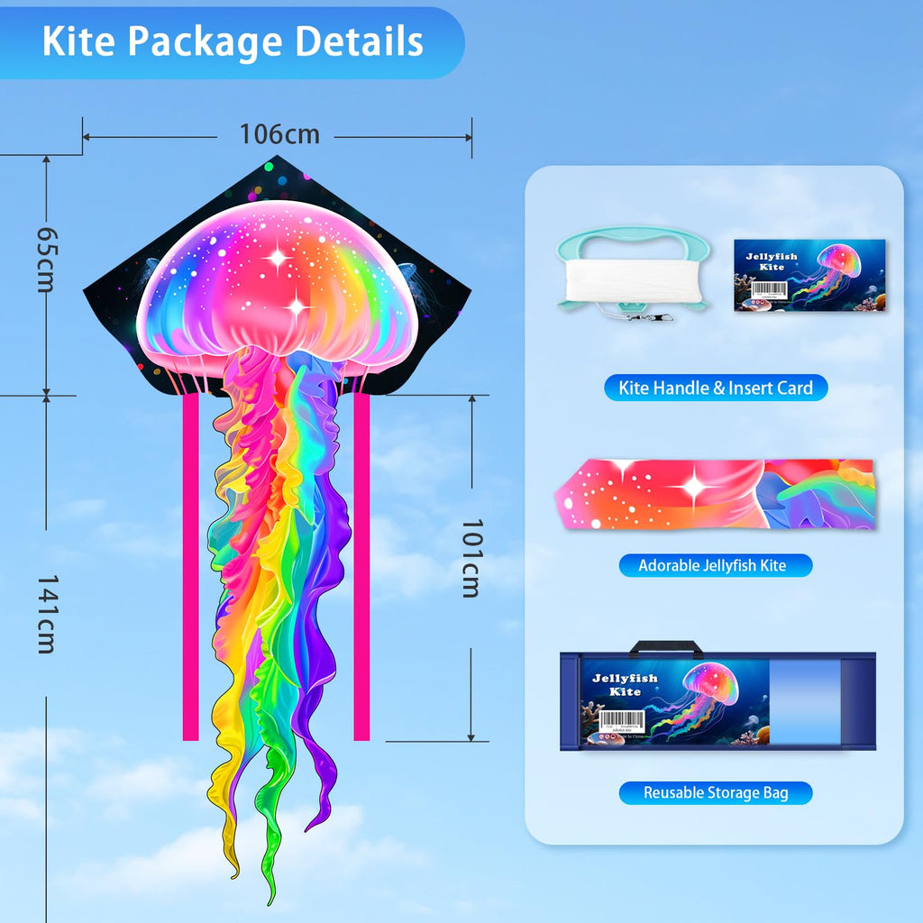 YFAFENGS Large Jellyfish Kite – Easy to Fly for Kids & Adults, Colorful Ripstop Polyester