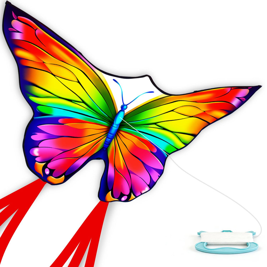 YFAFENGS Rainbow Butterfly Kite – Easy to Fly for Kids & Beginners, Durable Polyester with Long Tail for Stability