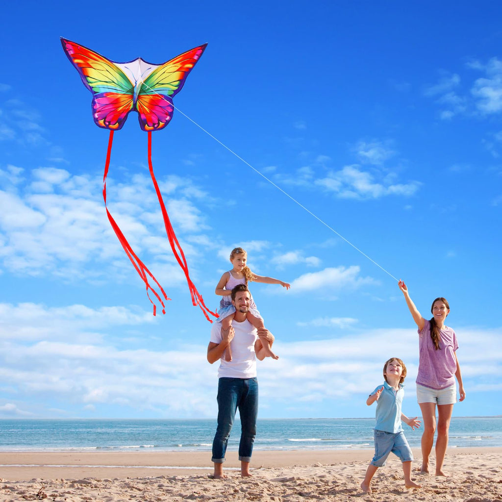 YFAFENGS Rainbow Butterfly Kite – Easy to Fly for Kids & Beginners, Durable Polyester with Long Tail for Stability