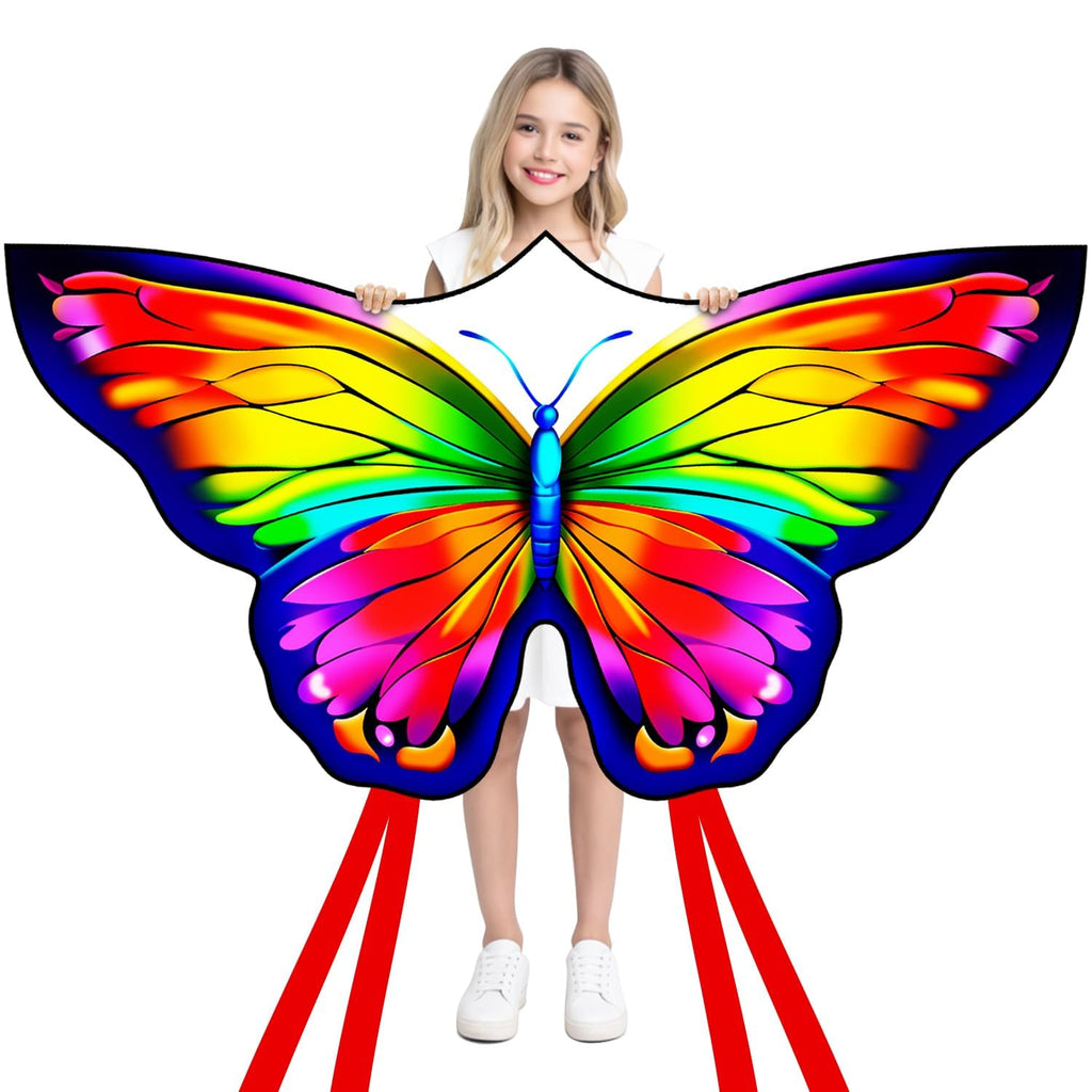 YFAFENGS Rainbow Butterfly Kite – Easy to Fly for Kids & Beginners, Durable Polyester with Long Tail for Stability