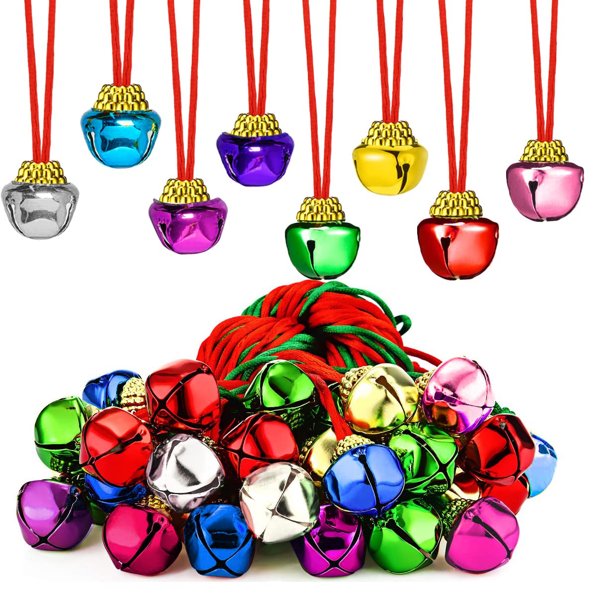 yfstyle Christmas Bell Necklace and Bracelet Set – 16-Piece Jingle Bell Jewelry for Parties and Costumes