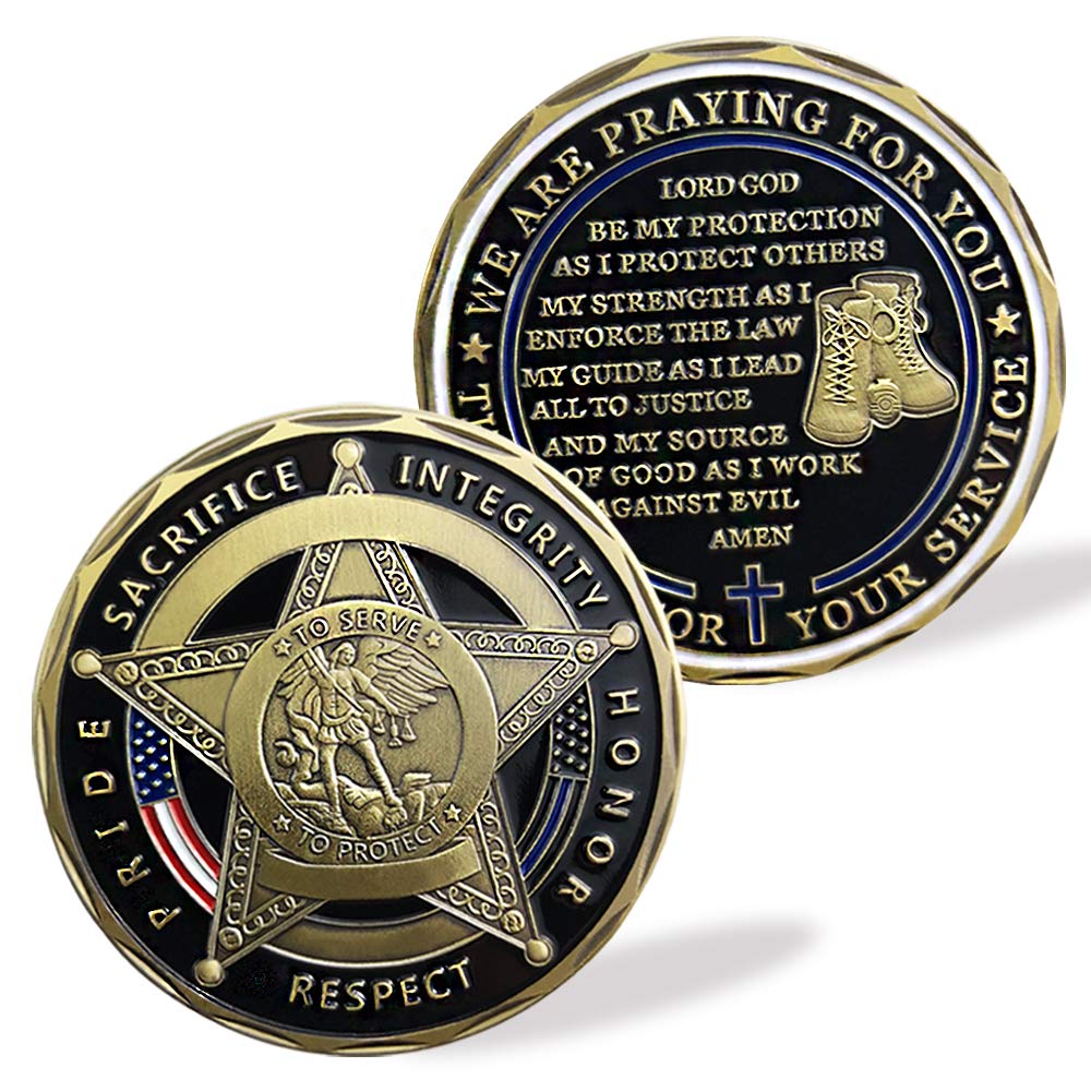 YGLLSSY Saint Michael Police Prayer Challenge Coin – Thin Blue Line Thank You Gift with Display Case