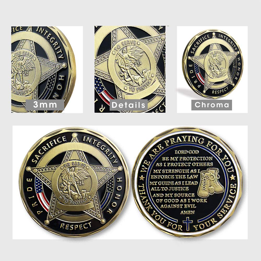 YGLLSSY Saint Michael Police Prayer Challenge Coin – Thin Blue Line Thank You Gift with Display Case
