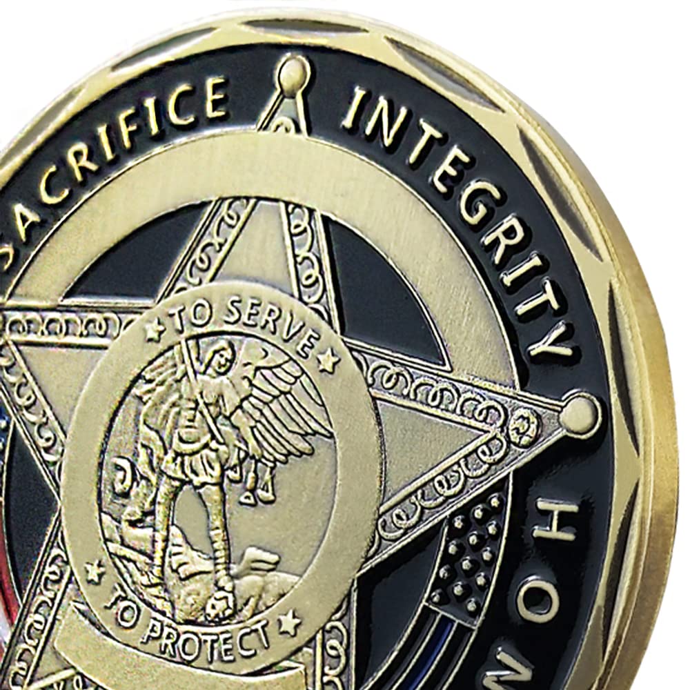 YGLLSSY Saint Michael Police Prayer Challenge Coin – Thin Blue Line Thank You Gift with Display Case