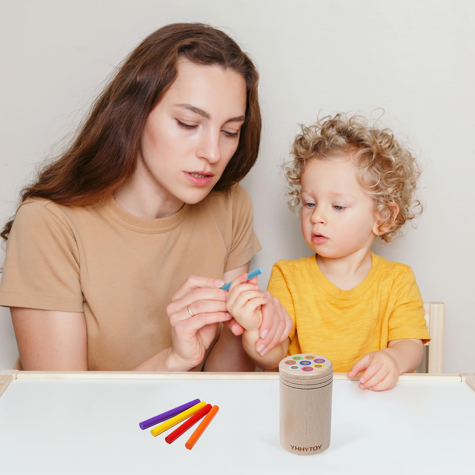 YHHYTOY Montessori Color Sorting Toy for 1-3 Year Olds - Fine Motor Skills, Wooden Beech, Travel Bag