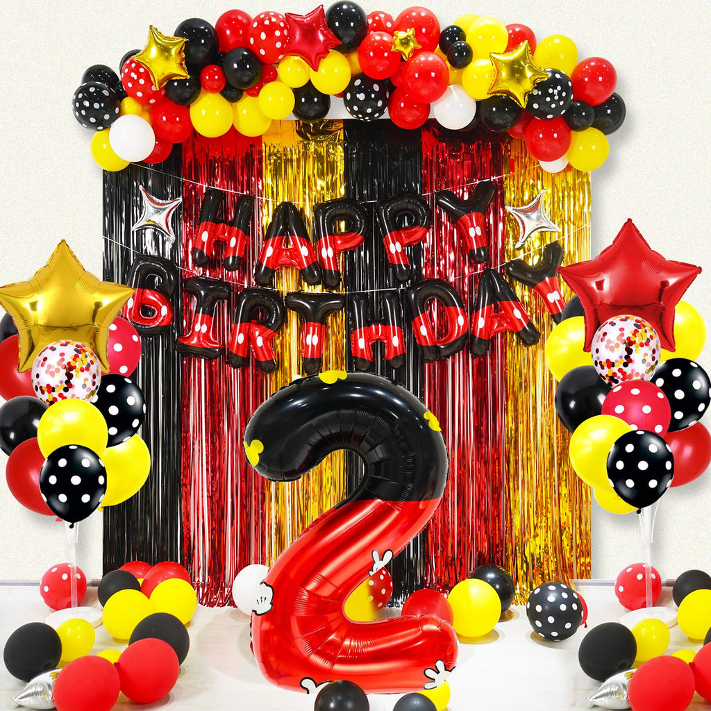 YIIHMEI Red and Black Birthday Balloon Set with 40-Inch Number 2 Foil and Star Balloons