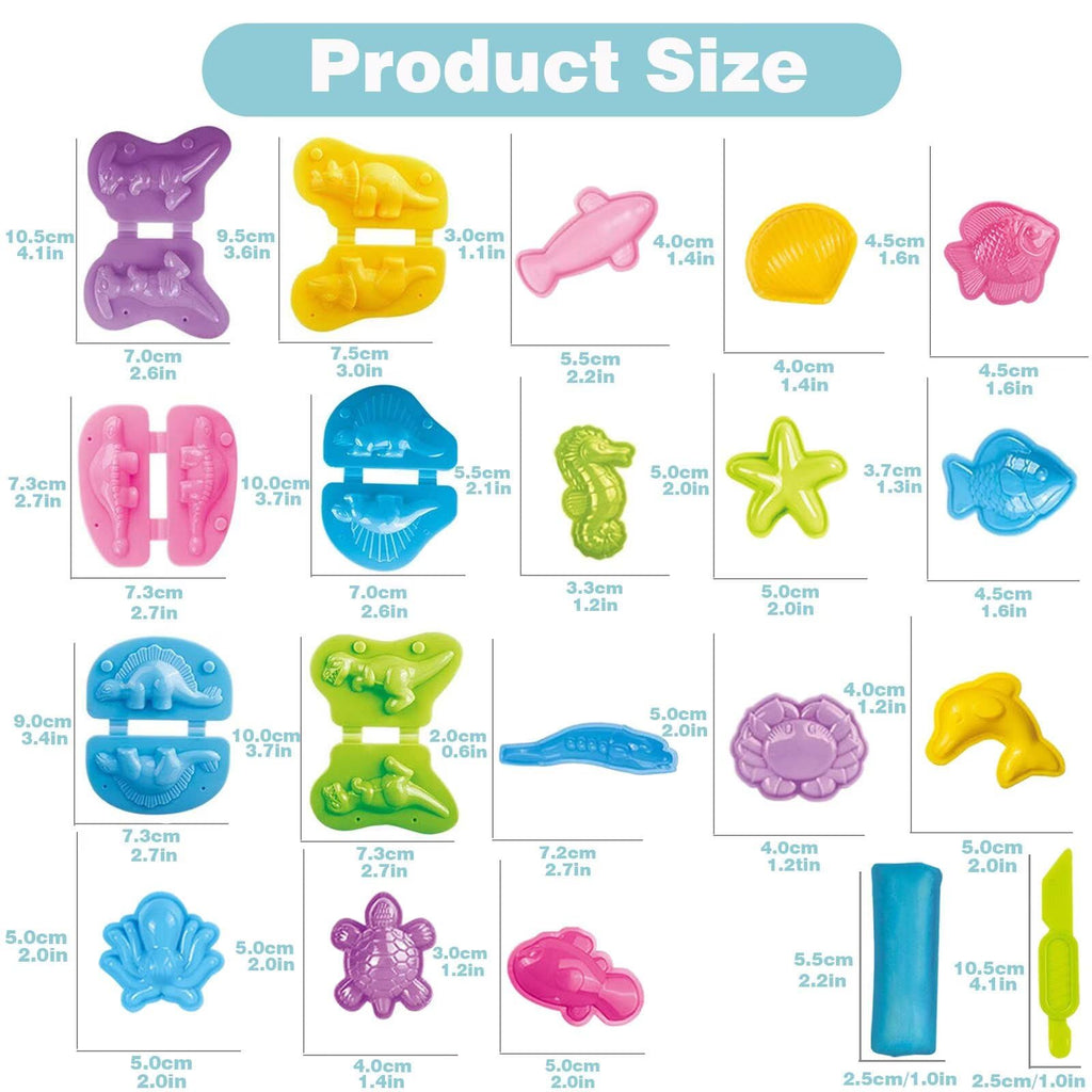 Yiklucg Dinosaur and Ocean Molds Dough Set – 18 Unique Molds + 10 Tools for Kids Aged 3-8
