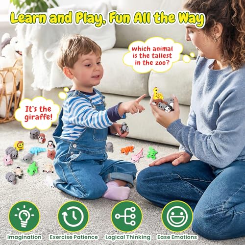 YILCER 24-Pack Mini 3D Printed Articulated Animals - Flexible Toy Figurines for Easter Baskets, Egg Fillers, and Pocket Pets