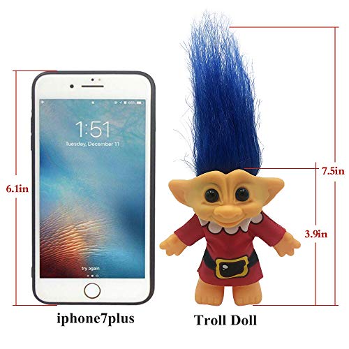Yintlilocn Vintage Troll Doll - 7.5" Blue Hair, PVC/Polyester, for Collections & Crafts