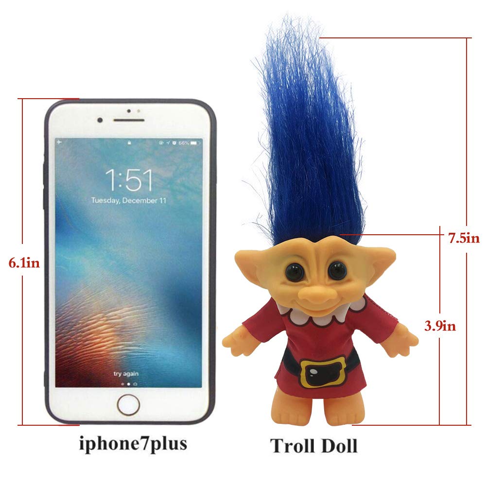 Yintlilocn Vintage Troll Doll - 7.5" Blue Hair, PVC/Polyester, for Collections & Crafts
