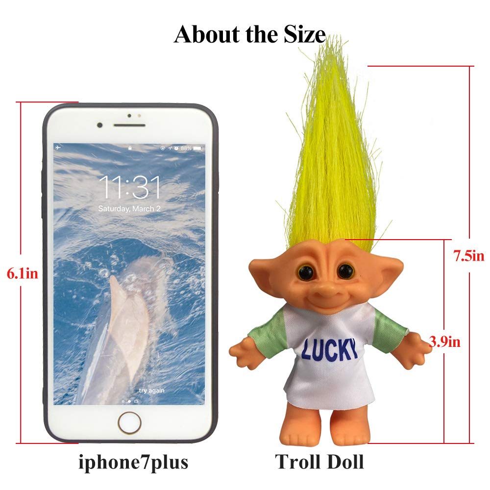 Yintlilocn Vintage Troll Doll - 7.5 Inch Yellow Hair, PVC/Polyester for Collections, Crafts, School Projects, Party Favors