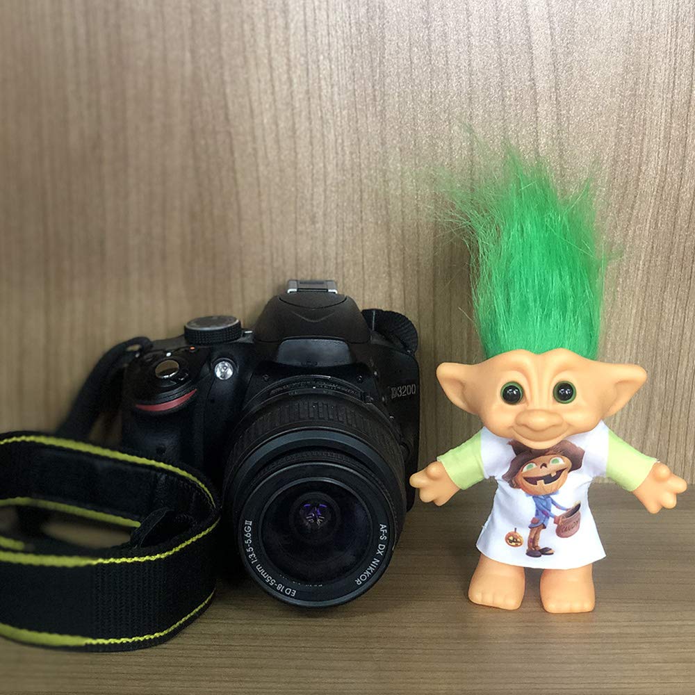 Yintlilocn Vintage Troll Doll 7.5" Green Hair – Retro Toy for Collection, School Projects, Party Favors
